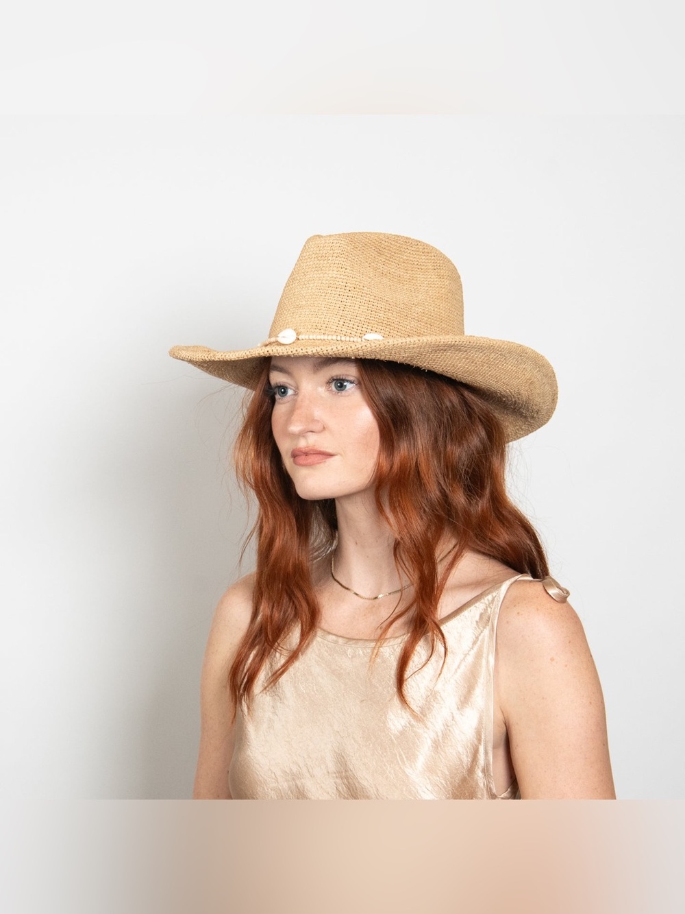 Wyeth Reed Shell Trim Band Straw Rancher Hat - Picture 3 of 3